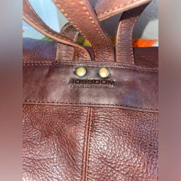 Bosboom Genuine Leather Brown Backpack Rucksack Bag w/ Push Lock Closure - Picture 3 of 11